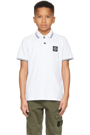 Stone Island Kids White 21348 Organic Stretch Cotton Piqué Polo