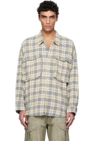 R13 Gray & Yellow Oversized Pocket Drop Neck Shirt