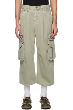 R13 Green Cropped Multi Pocket Denim Cargo Pants