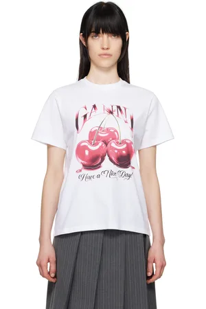 Ganni White Basic Jersey Cherry Relaxed T-shirt