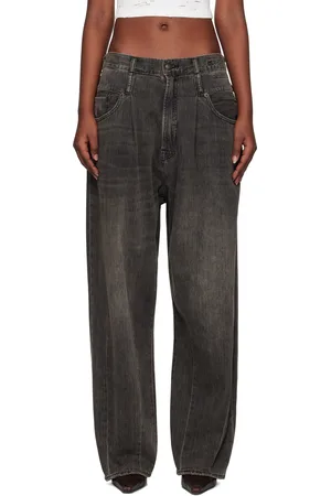 R13 Black Damon Pleated Wide Leg Jeans