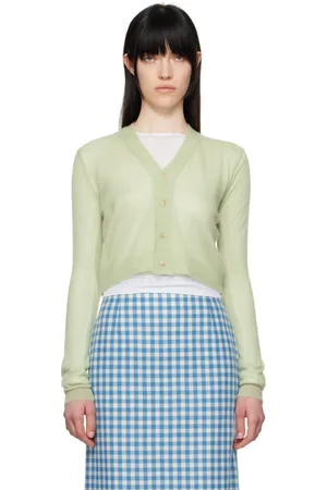 Auralee Green Kid Mohair Sheer Knit Cardigan