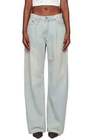 R13 Blue Damon Pleated Wide Leg Jeans