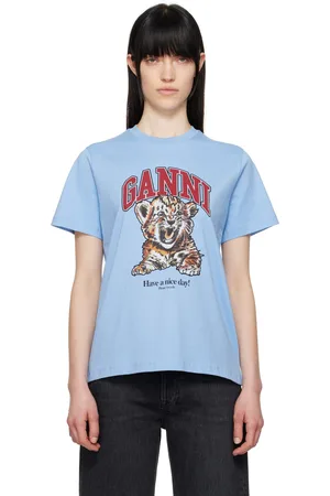 Ganni Blue Basic Jersey Tiger Relaxed T-shirt