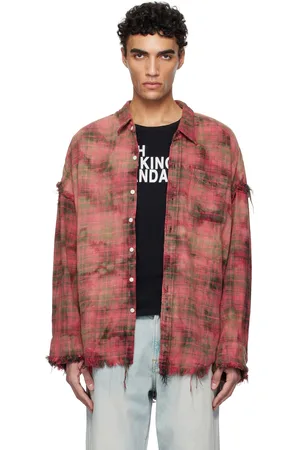 R13 Red Shredded Seam Drop Neck Shirt