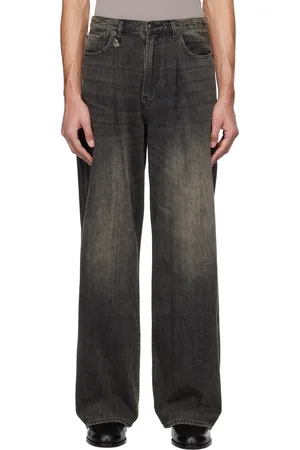 R13 Black Damon Pleated Wide Leg Jeans
