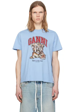 Ganni Blue Basic Jersey Tiger Relaxed T-shirt