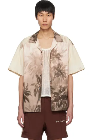 Palm Angels Beige Sunset Palms Bowling Shirt