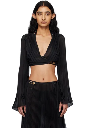 VERSACE Black Safety Pin Pleated Cover-up Top