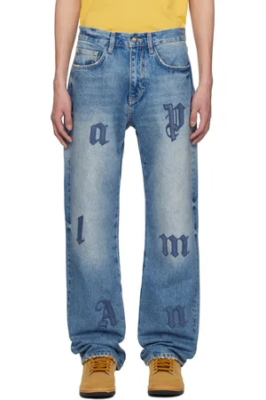 Palm Angels Blue Logo Patch Straight 5 Pocket Jeans