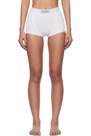 VERSACE White 90s Vintage Logo Ribbed Boy Shorts
