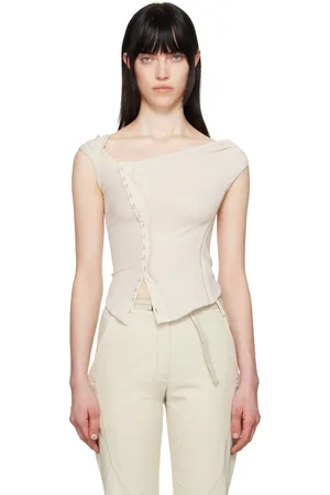 Hyein Seo SSENSE Exclusive Beige Cross Stitch Top