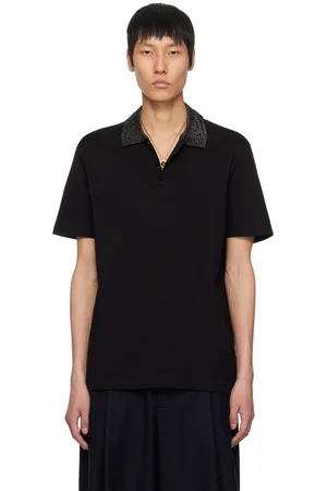 VERSACE Black Embroidered-Collar Barocco Polo