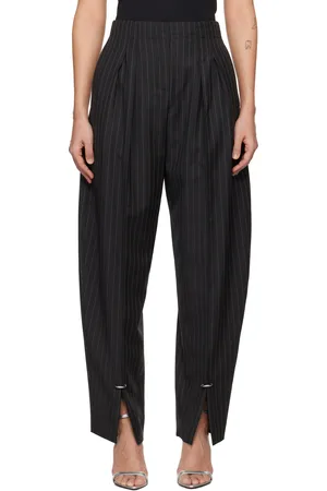 MUGLER Black Pinstripe Pierced Loose Tailored Trousers