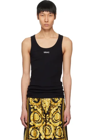 VERSACE Black Logo Ribbed Tank Top