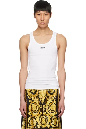 VERSACE White Logo Ribbed Tank Top