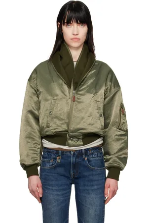 R13 Khaki Zip Collar Flight Bomber Jacket