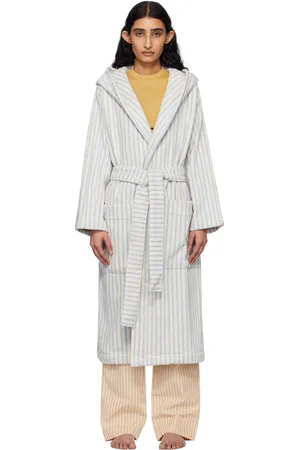 Tekla Blue & White Terry Hooded Bathrobe