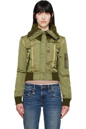 R13 Khaki High Neck Shrunken N2B Bomber Jacket