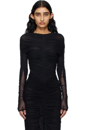 MUGLER Black Ruched Bodysuit