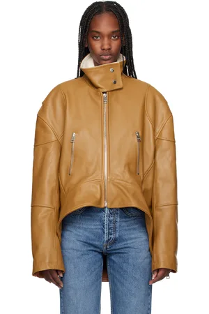 J.W.Anderson Tan Curved Hem High Neck Leather Jacket