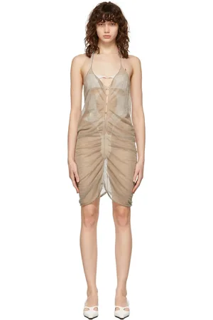 RUI Taupe Sheer Halter Mid-Length Dress