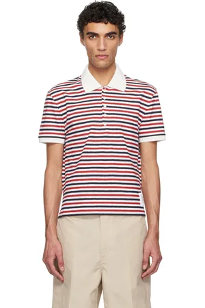 Thom Browne White & Red Linen Jersey Short Sleeve Polo