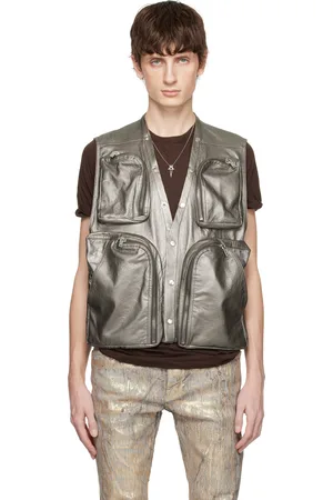 Rick Owens Silver Hollywood Cargo Leather Vest