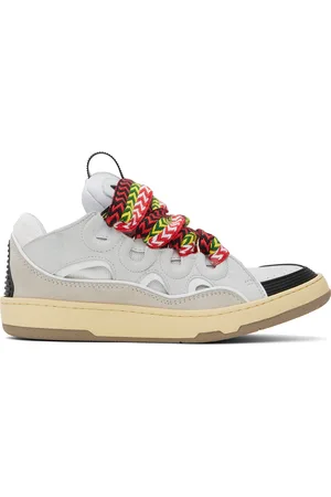 Lanvin White & Gray Leather Curb Sneakers