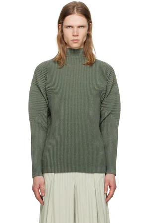 Issey Miyake Khaki Heather Pleats Turtleneck