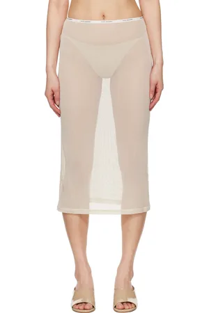 Silk Laundry Beige Mesh Midi Skirt