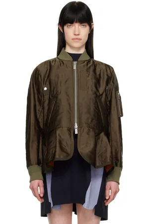 SACAI Khaki Quilted Satin Bomber Jacket