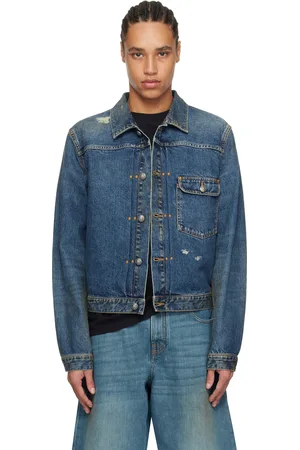 Palm Angels Blue Curved Logo Denim Jacket