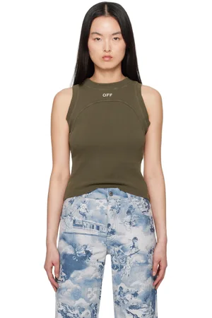 OFF-WHITE Green Off Stamp Rib Round Tank Top