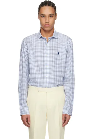 Ralph Lauren White & Blue Classic Fit Tattersall Stretch Shirt