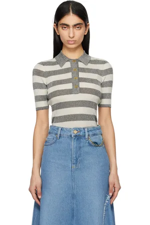 Ganni Gray Striped Sparkle Rib Polo