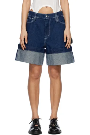 Simone Rocha Navy Embellished Wide Leg Denim Shorts
