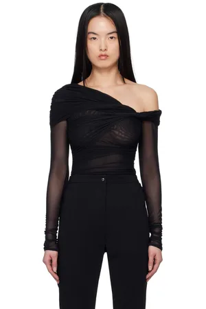MUGLER Black Off-Shoulder Ruched Bodysuit