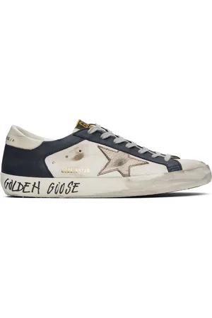 Golden Goose White & Navy Super-Star Sneakers