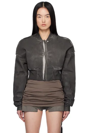 Rick Owens Gray Hollywood Cropped Denim Flight Jacket