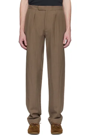 Ralph Lauren Brown Hand-Tailored Silk-Linen Suit Trousers