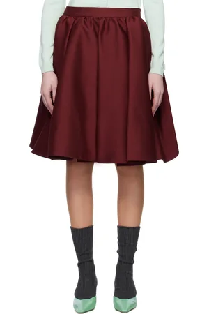 Shushu/Tong Red Silhouette Pleated Midi Skirt