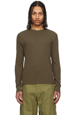 Ralph Lauren Khaki Garment-Dyed Waffle-Knit Crewneck Sweatshirt