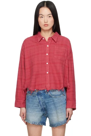 R13 Pink Drop Neck Cropped Shirt