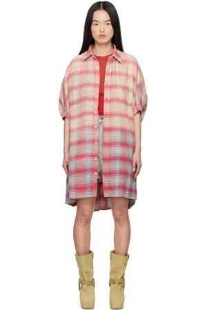 R13 Pink Plaid Oversized Boxy Shirt Minidress