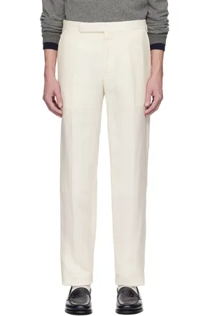 Ralph Lauren Off-White Gregory Hand-Tailored Silk-Linen Trousers