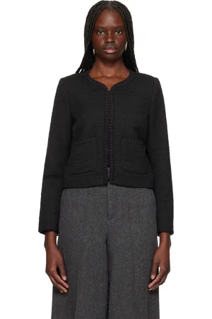 RAG&BONE Black Cheyenne Whipstitch-Trimmed Tweed Lady Jacket