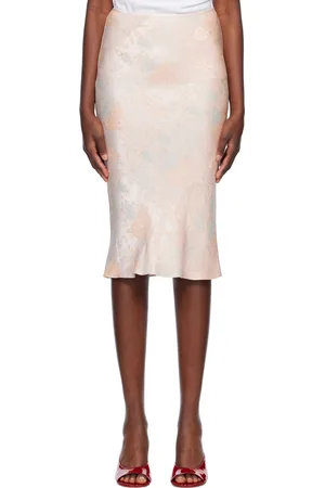 DRIES VAN NOTEN Pink Satin Midi Skirt