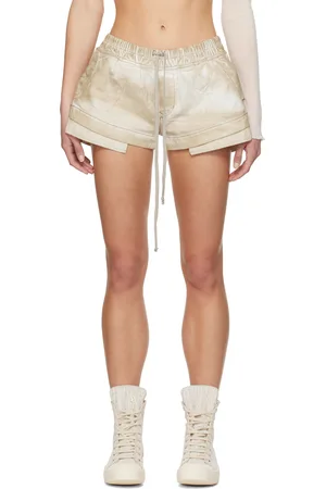 Rick Owens Beige Hollywood Fog Boxer Denim Shorts
