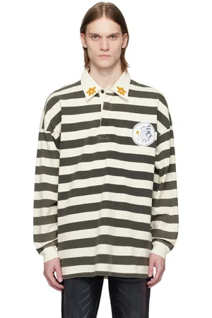 Cout de la Liberte Black & White Ashton Embroidered Flower Stripe Polo